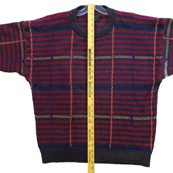 Eddie Bauer Chunky Knit Sweater Men's Sz L VTG 90s Colorful Plaid Textured Knit - Picture 10 of 12